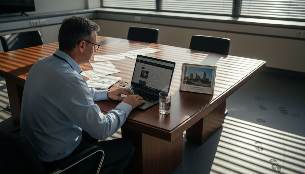 Biure vyras intensyviai dirba prie naujos svetainės kūrimo.