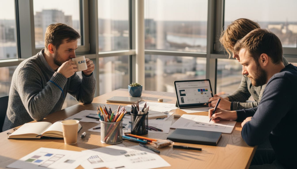 Mūsų dizainerių komanda ruošia naujus svetainės dizaino variantus.