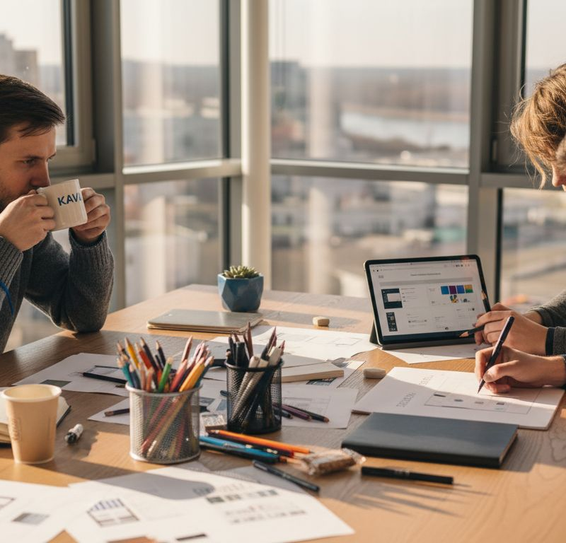 Mūsų dizainerių komanda ruošia naujus svetainės dizaino variantus.